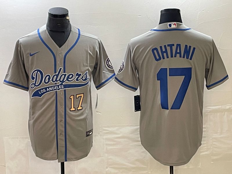 Men Los Angeles Dodgers #17 Ohtani Grey Nike Game MLB Jersey style 8->los angeles dodgers->MLB Jersey